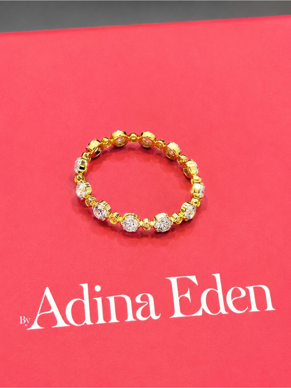 NEWAdina Eden Gold and Clear Crystal Bezel  sterling silver ring S925 brand